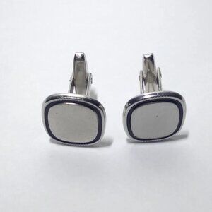 Vintage Sarah Coventry Mid Century Modern 1960s Cuff Links Silver Tone Blk Trim